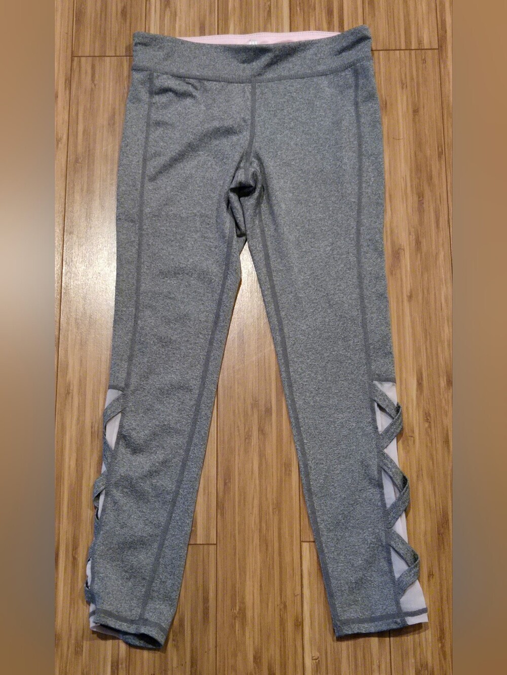 Ideology Gray Active Leggings with Side Crisscross Sheer Detail